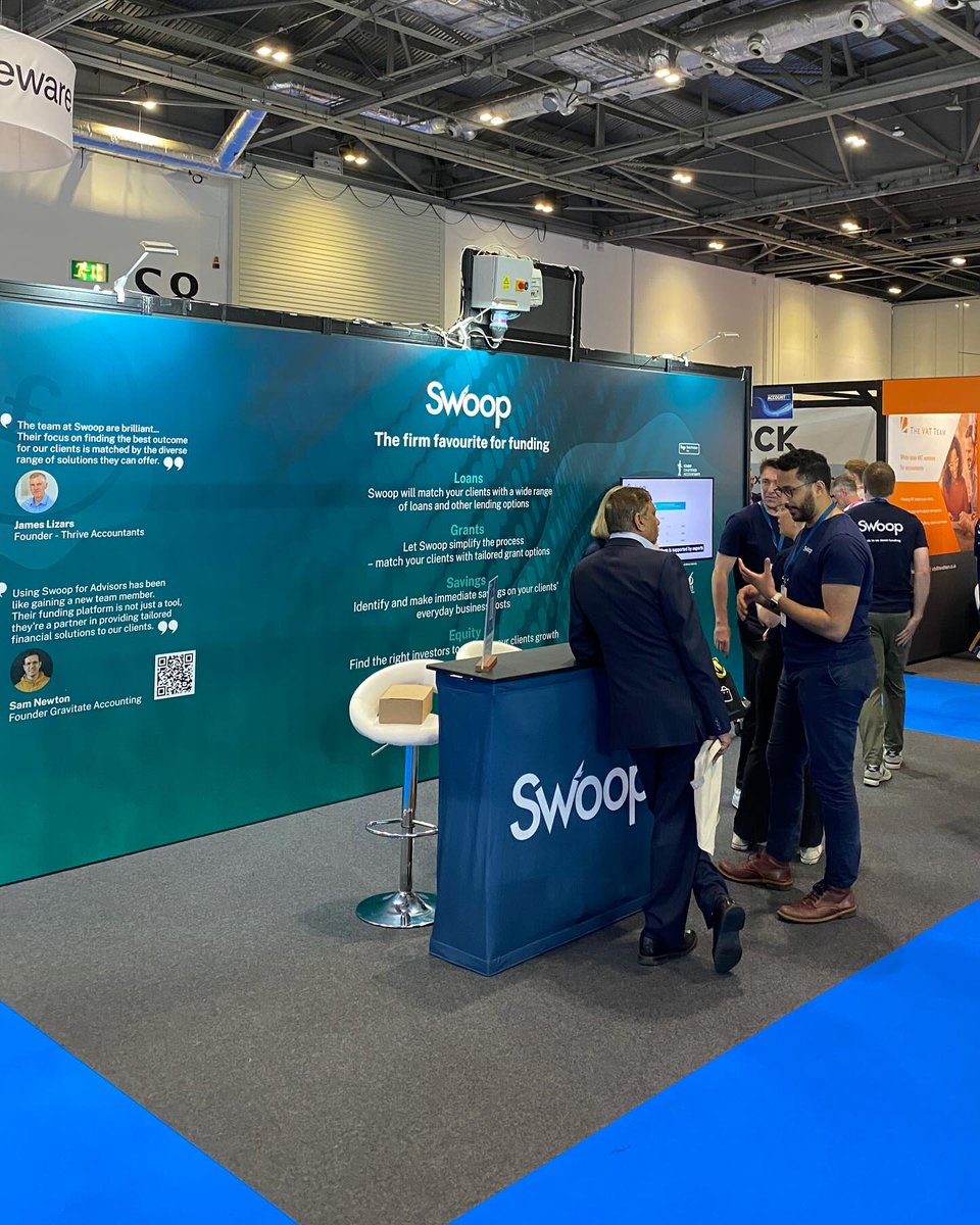 Up at the @ExCeLLondon with @SwoopFunding for @Accountex London 2024, checking out the exhibit stand we designed.

It was great to see it and meet the wonderful team.

#accountex #accountex2024 #excel #excellondon #swoopfunding #swoop #exhibition #exhibitiondesign #exhibitdesign