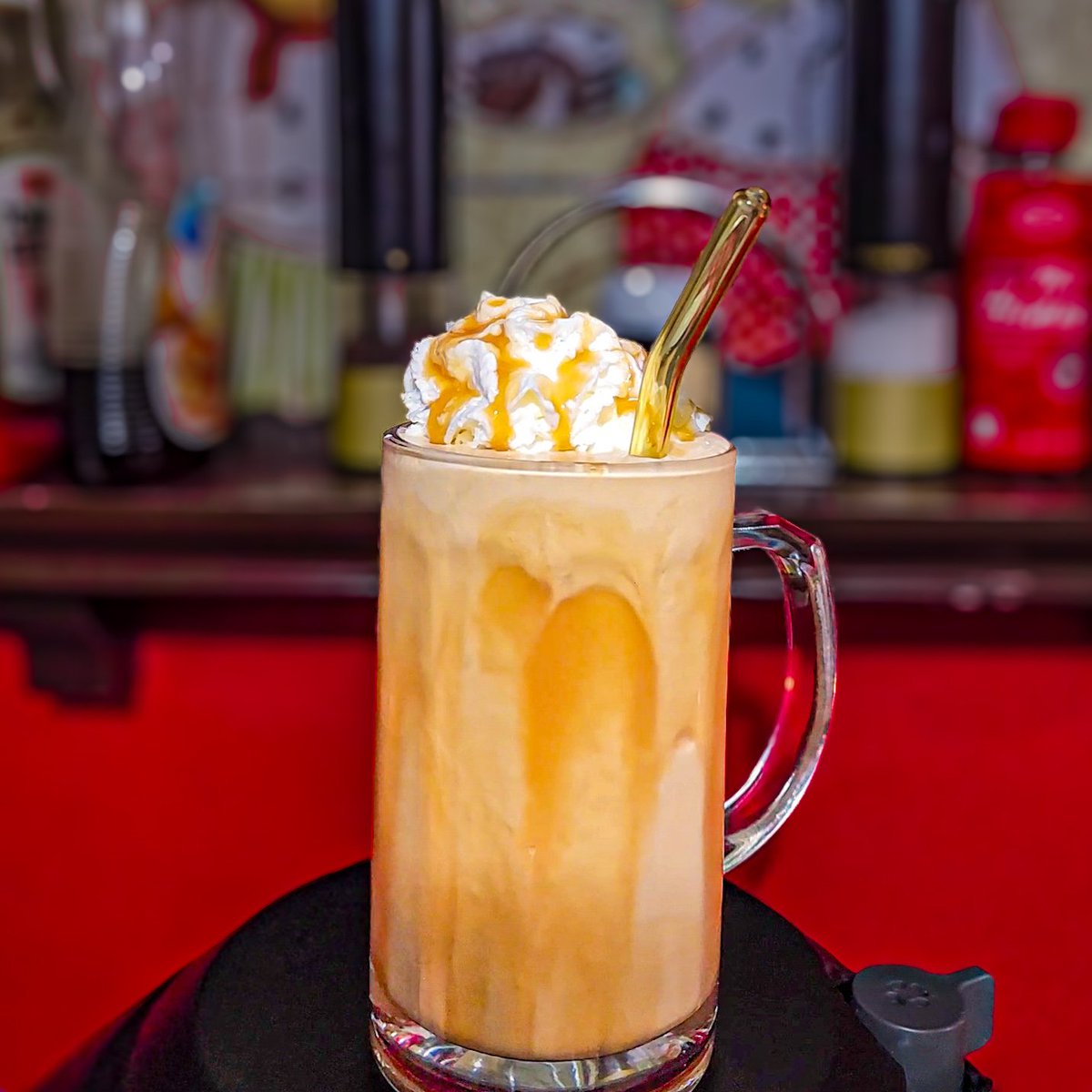 Just whipped up my signature caramel frappuccino at home. This drink always hits. What's your favorite homemade drink?  
.  
.  
.  
#HomeLife #SpringVibes