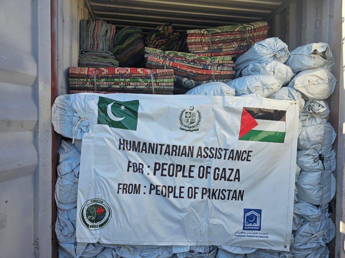 Pakistan has sent its seventh batch of humanitarian aid to the Egyptian Red Crescent, intended for Palestinians in Gaza. The delivery, received at Port Said, consists of vital supplies like food, medicine, hygiene kits, blankets, and tents, totaling 680 tons of assistance