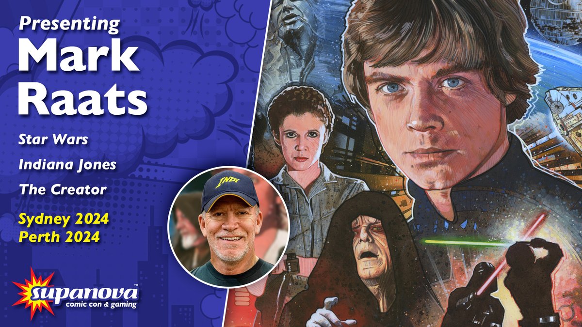 Time to meet the man behind Hollywood's most iconic artwork; the legendary @mark_raats returns for #Sydnova & #Perthnova! Mark is known for his iconic Indiana Jones and Star Wars posters, and his concept artwork on Gareth Edwards' The Creator. supa.fans/MRaats