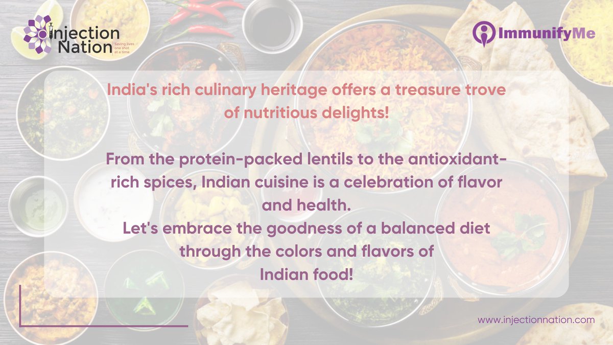 immunifyme's tweet photo. Embrace the goodness of a balanced diet with Indian cuisine's colorful flavors and nutritious delights. Celebrate health with every bite!
Watch the video on : https://t.co/qsbld05xmL
#Immunifyme #Injectionnation #iamprotected #IndianFood #Nutrition https://t.co/iz4VJaRMuk