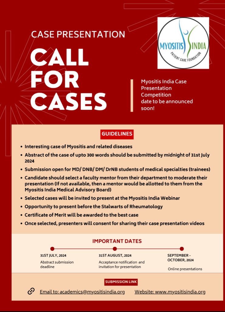 Myositis_India's tweet image. Call for cases, Once again!
#Myositis
#MyositisIndia
#patientawareness