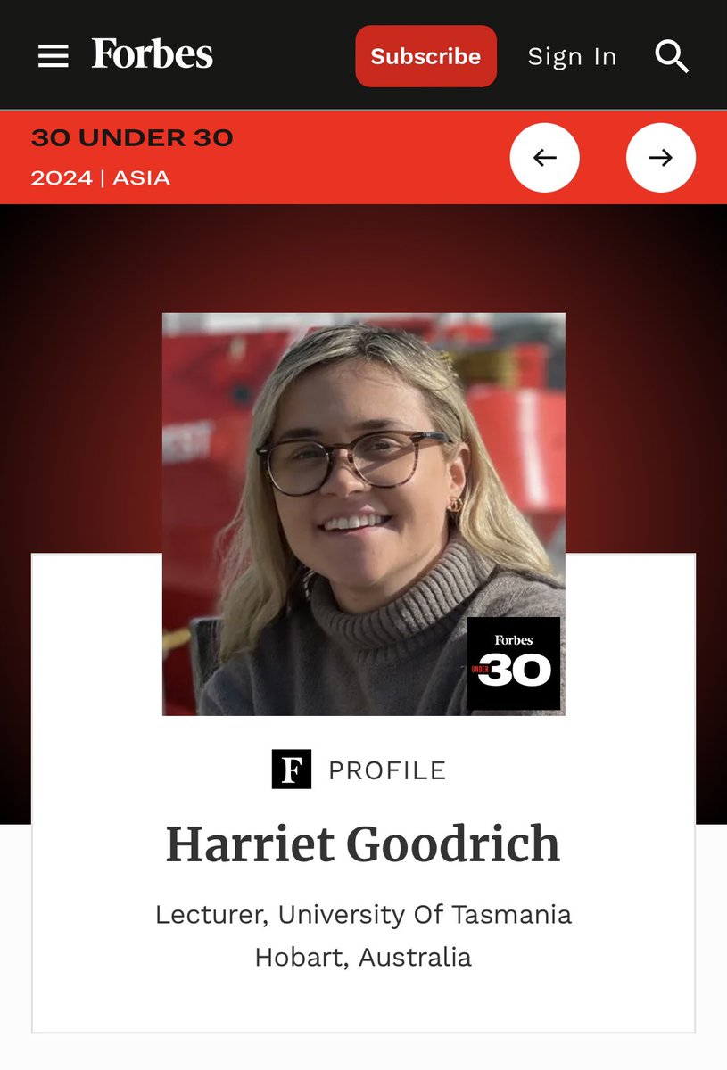 Pretty unreal to be named a #ForbesUnder30! Thanks folks and fish rule 🐟 <a href="/IMASUTAS/">IMAS</a> <a href="/UTAS_/">University of Tasmania</a>