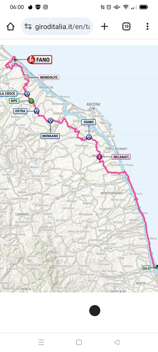 Vandaag trekken we noordelijk langs de Adriatische kust om halverwege ineens de route door het binnenland te nemen om een tiental muurtjes op te zoeken om tegen aan te klimmen, de finish in Fano wordt spannend door veel draaien en keren.