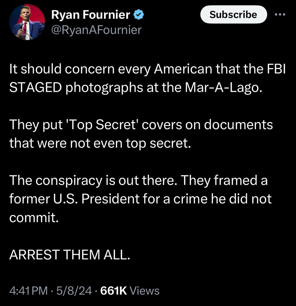 Never have I seen a president being treated like badly 👇so Ryan is right. Our F*I continued their criminal assault on the Trump family after he left office. It's time to make some arrests for this incident & many others! End the persecution of Donald Trump!😠