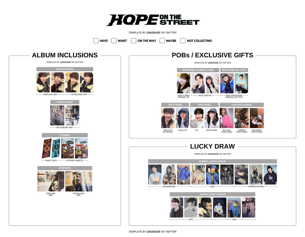 BTS J-HOPE HOBI HOTS PC PHOTOCARD WISHLIST WL TEMPLATES