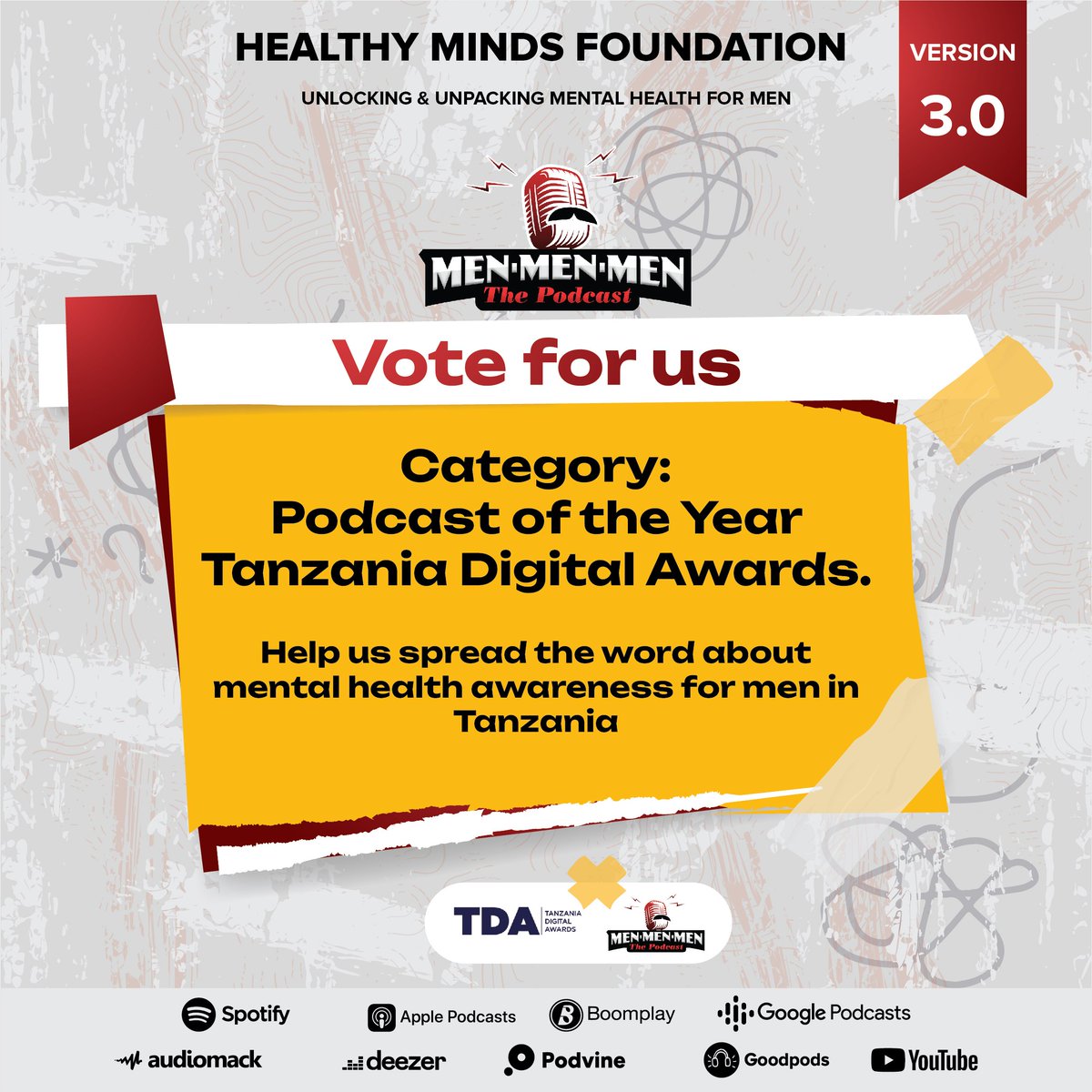 We’re thrilled to announce that our podcast, has been nominated for the Podcast of the Year award at the @digitalawardstz digitalawards.co.tz This award would mean the world to us, as it would amplify our mission to spread awareness about mental health for men.