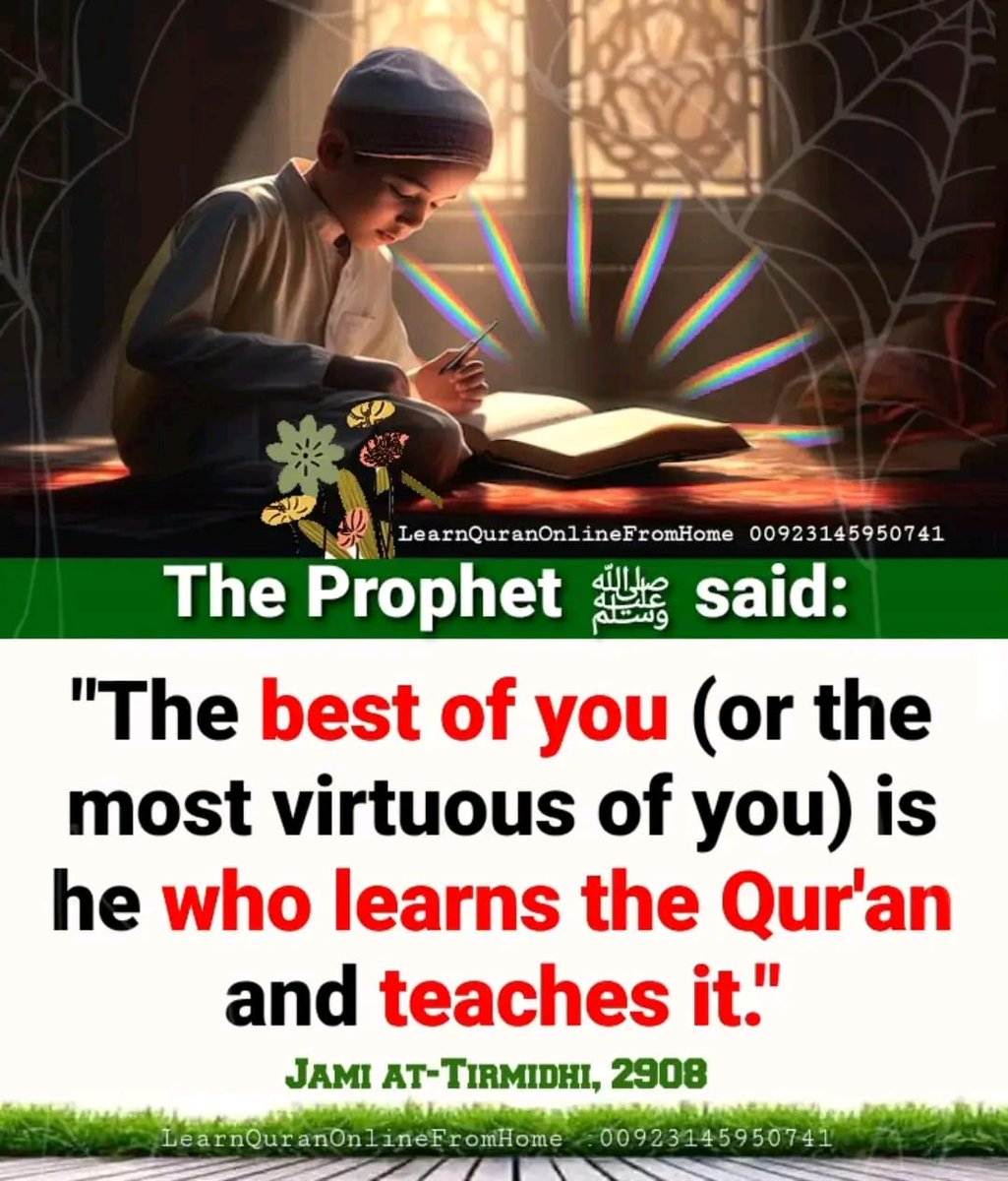 𝐓𝐡𝐞 𝐏𝐫𝐨𝐩𝐡𝐞𝐭 (ﷺ) 𝐬𝐚𝐢𝐝: 'The best of you - or the most virtuous of you - is he who learns the Qur'an and teaches it.' Jami at-Tirmidhi, 2908