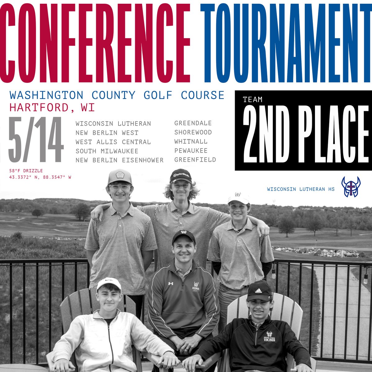 The Varsity Boys finished second overall on the season for conference, and also tallied a second place finish at the Woodland Conference Tournament. Ethan Herrmann led the team, finishing 3rd individually with an 81.