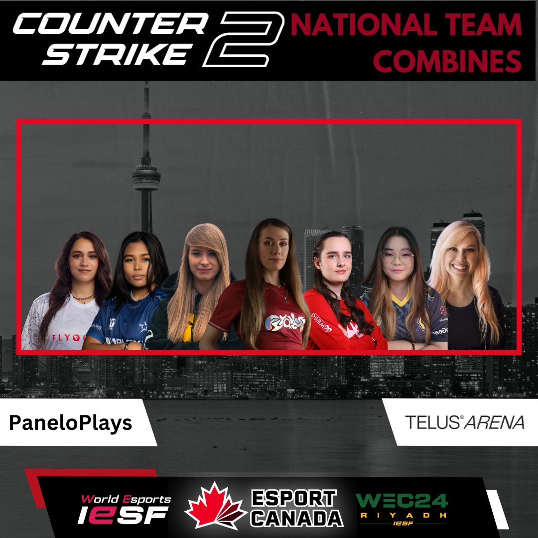 🚨 Introducing your Esport Canada CS2 Women's National Team 🚨

@goosebreeder 
@rainGG 
@missharvey 
@Ju_Bouchard 
@jesscas_cs 
@Jazzyk1ns 
@athxna 

#WEC24 #Esports #IESF @iesf_official 
@TELUS