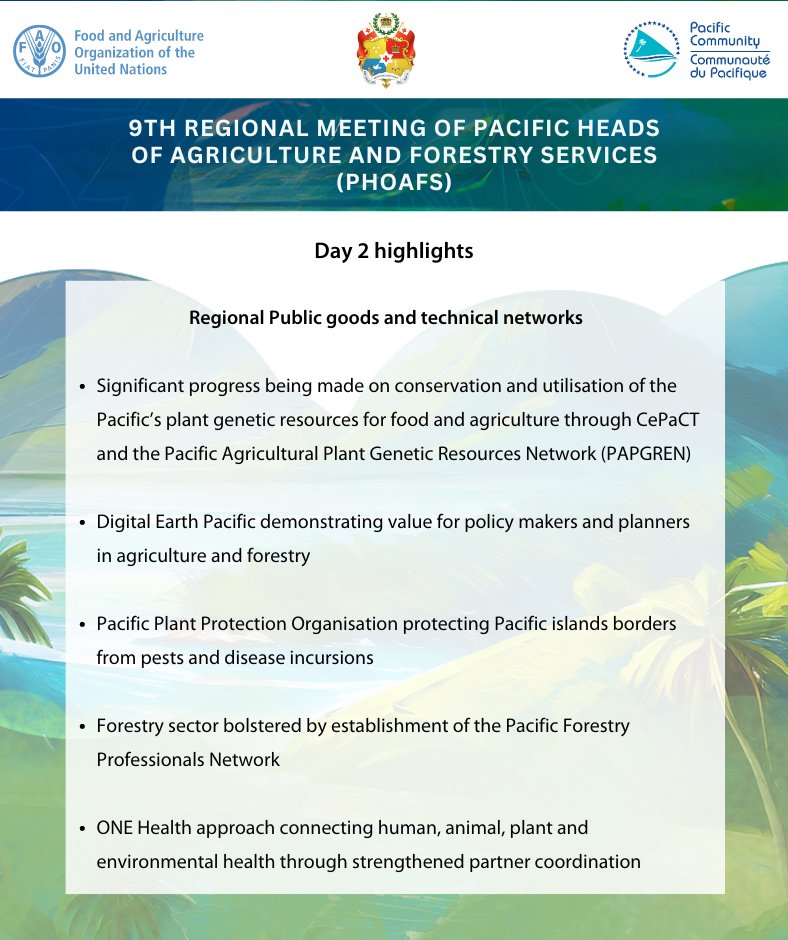 #PacificAgriculture | 🌳 9th Regional Meeting of Pacific Heads of Agriculture and Forestry Services 🌎 #PHOAFS Wrapping a busy day 2. Discover today's highlights 👇 @FAOPacific - @tongaportal