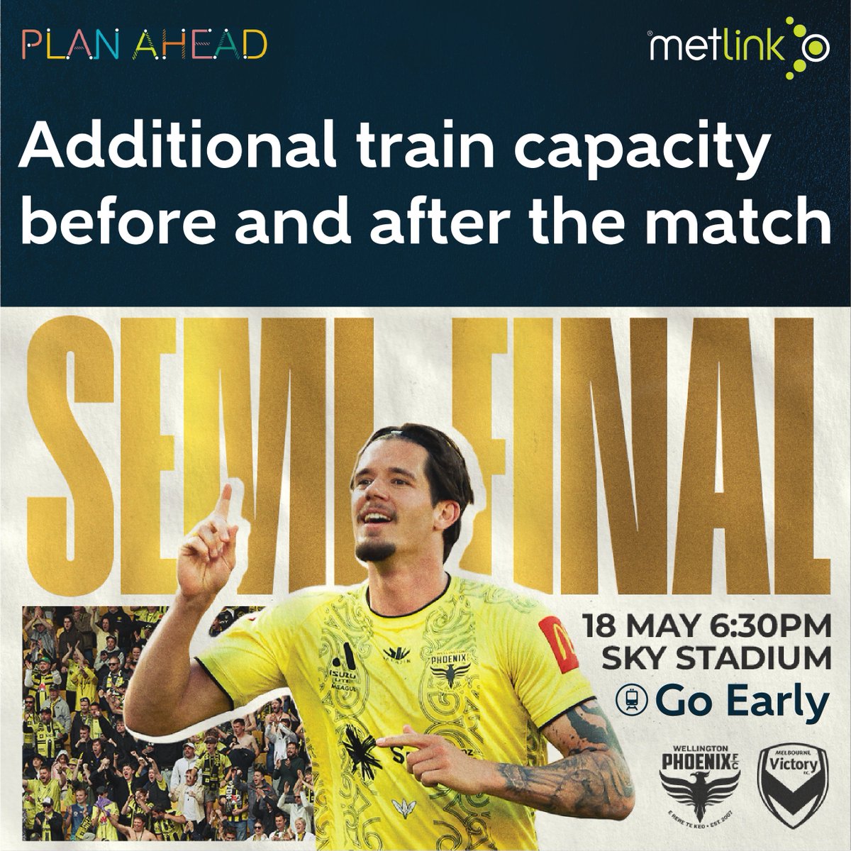 Get ready for kick-off Nix fans! ⚽ We are getting you to and from Saturday's game in style.

Additional carriages have been added to some pre match trains and larger buses will help you get to and from the game (excluding the Melling Line and the Wairarapa Line). 

To get you