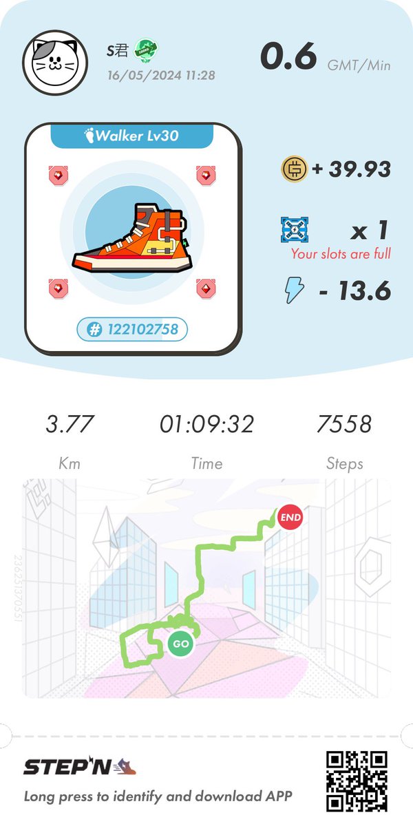 STEPN_S's tweet image. 平日の昼っプン👟

GMT効率0.6/min
C値2500

#STEPN

STEPN始めたい方！
↓招待コードです

17130066

#アクティベーションコード
#activationcode