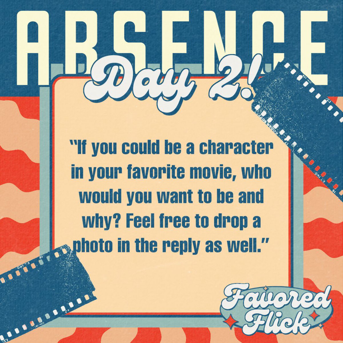 FavoredFlick's tweet photo. ABSENCE DAY 2.

Envisioning yourself as a character from your favorite movie is completely harmless, right? So, share it with us because we're intrigued. We'll back your imagination all the way to infinity and beyond! https://t.co/Cacn58Fpsz