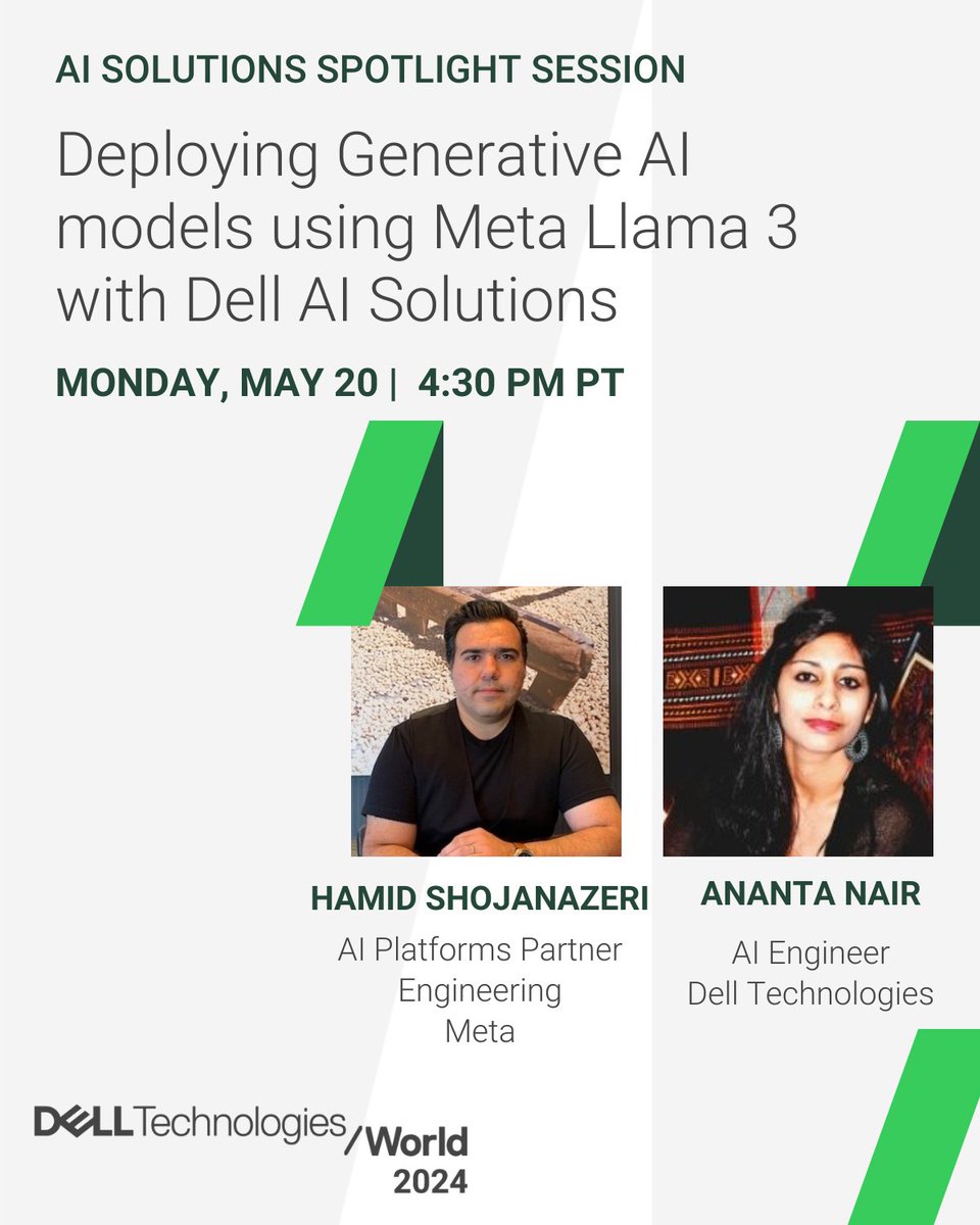 Open source #AI models have democratized access to cutting-edge AI technologies. Join us at #DellTechWorld to learn more about Dell AI Solutions and Meta Llama 3 models 🦙. 

Register today: dell.to/3JZTBkZ
 #iwork4dell