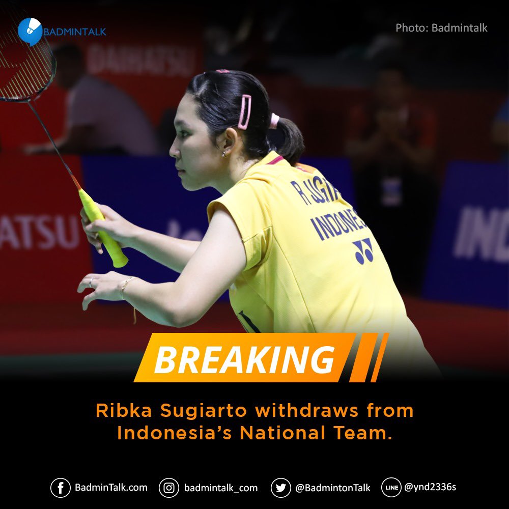 BREAKING 

Ribka Sugiarto withdraws from Indonesia's National Team.

All the best for your future!