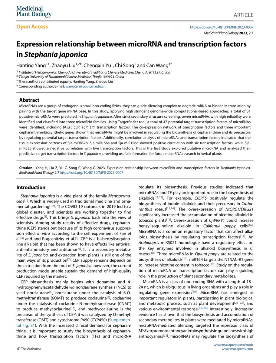 This is the first study explored putative microRNA and analyzed their predictive target #transcriptionfactors in S. japonica, providing useful information for future #microRNA research in #herbal #plants. @HortiPlant #Science #Genomics #Biology maxapress.com/article/doi/10…