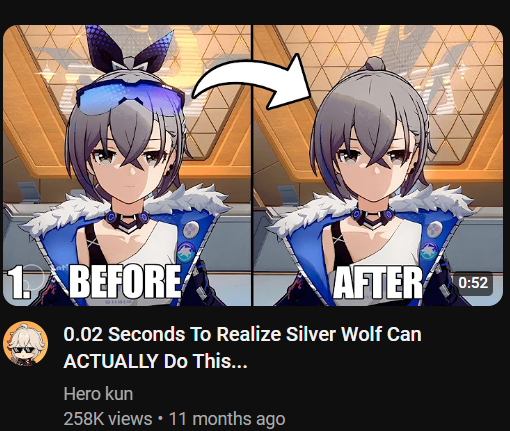 silver wolf without her bow and glasses is just a wet cat