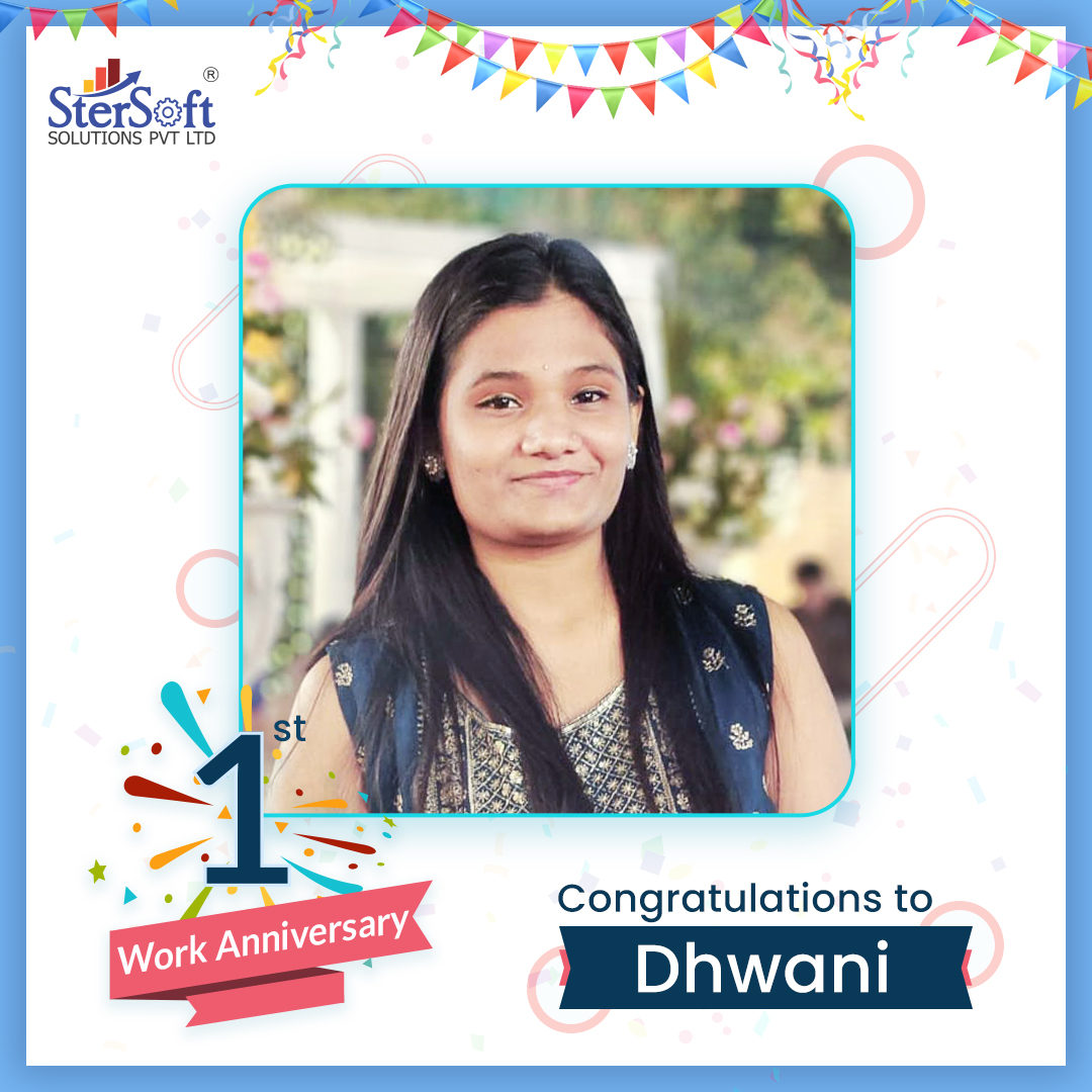 Congratulations on your work anniversary, Dhwani! Your dedication and hard work continue to inspire us all. Here's to many more years of success and achievements together.

#SterSoftSolutions #happyworkanniversary #workanniversary #anniversary #1st #HR #itcompanyvadodara #sales