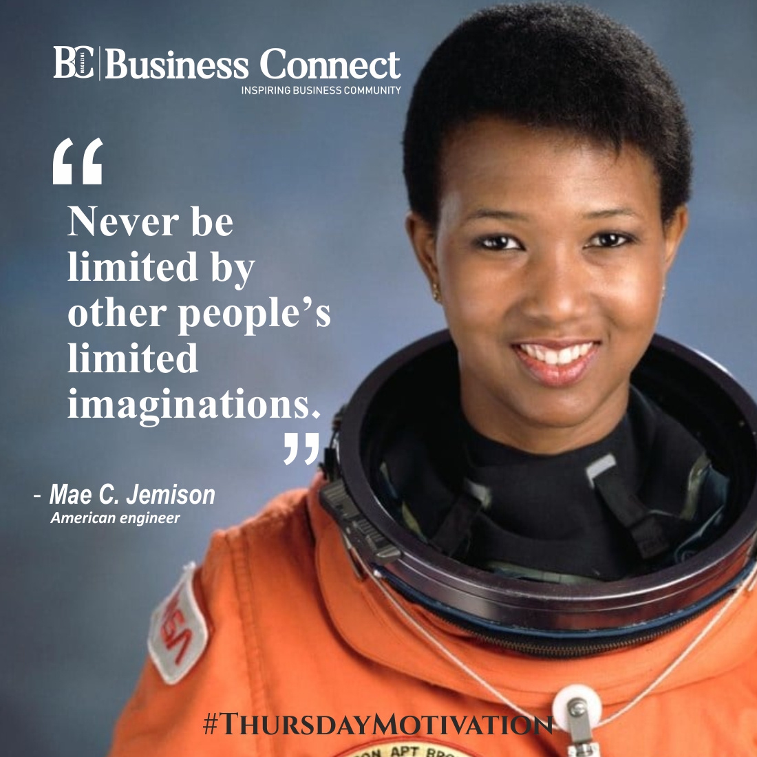 'Never be limited by other people’s limited imaginations.'- Dr. Mae Jemison

#quote #quotes #thursday #morning #today #morningvibe #quotesoftheday #quotesdaily #motivationquote #SwatiMaliwal #FavouriteIPL #SunilChhetri #todayquote #motivationdaily #motivatonvibes #quotesaboutlife