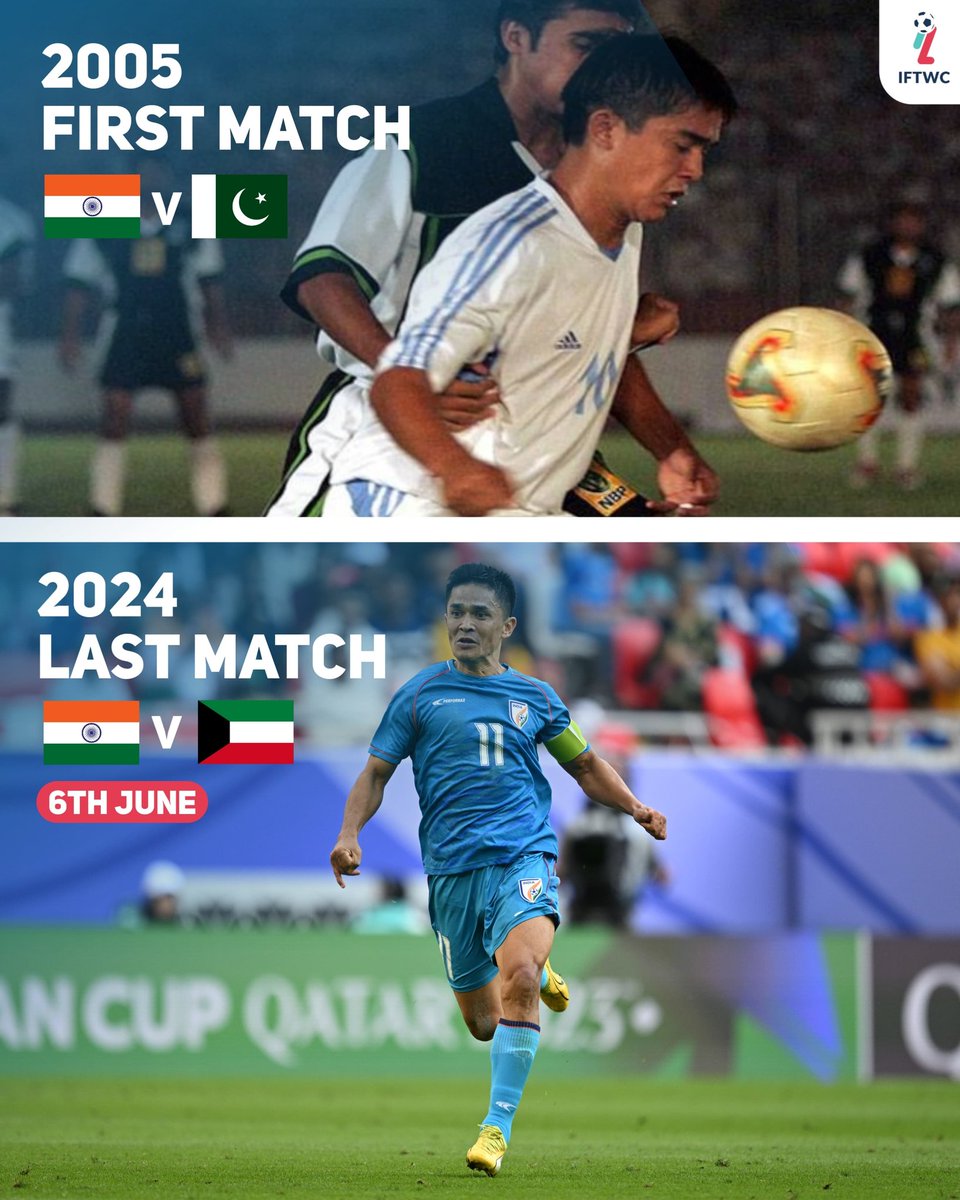 IFTWC's tweet image. First Match - Vs Pakistan, 2005 🇵🇰

Last Match - Vs Kuwait, 2024 🇰🇼

19 years of service to the Indian Football Team! 

This is going to be the hardest of goodbyes! 💔

#IndianFootball #BlueTigers #SC11 #IFTWC