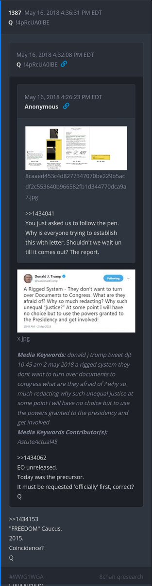 6 year Delta - >>1434062 EO unreleased. Today was the precursor. It must be requested 'officially' first, correct? Q >>1434153 'FREEDOM' Caucus. 2015. Coincidence?