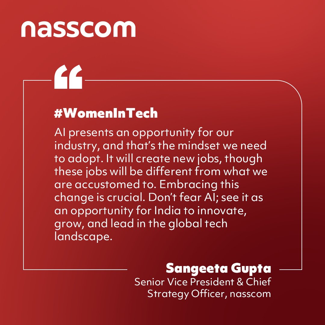 Don’t Fear AI—Embrace It! Sangeeta Gupta, Senior Vice President & Chief Strategy Officer, nasscom reminds us that AI is not a challenge but an opportunity. As the tech world evolves, so should our approach. Let's be pioneers in this journey of innovation! Watch the