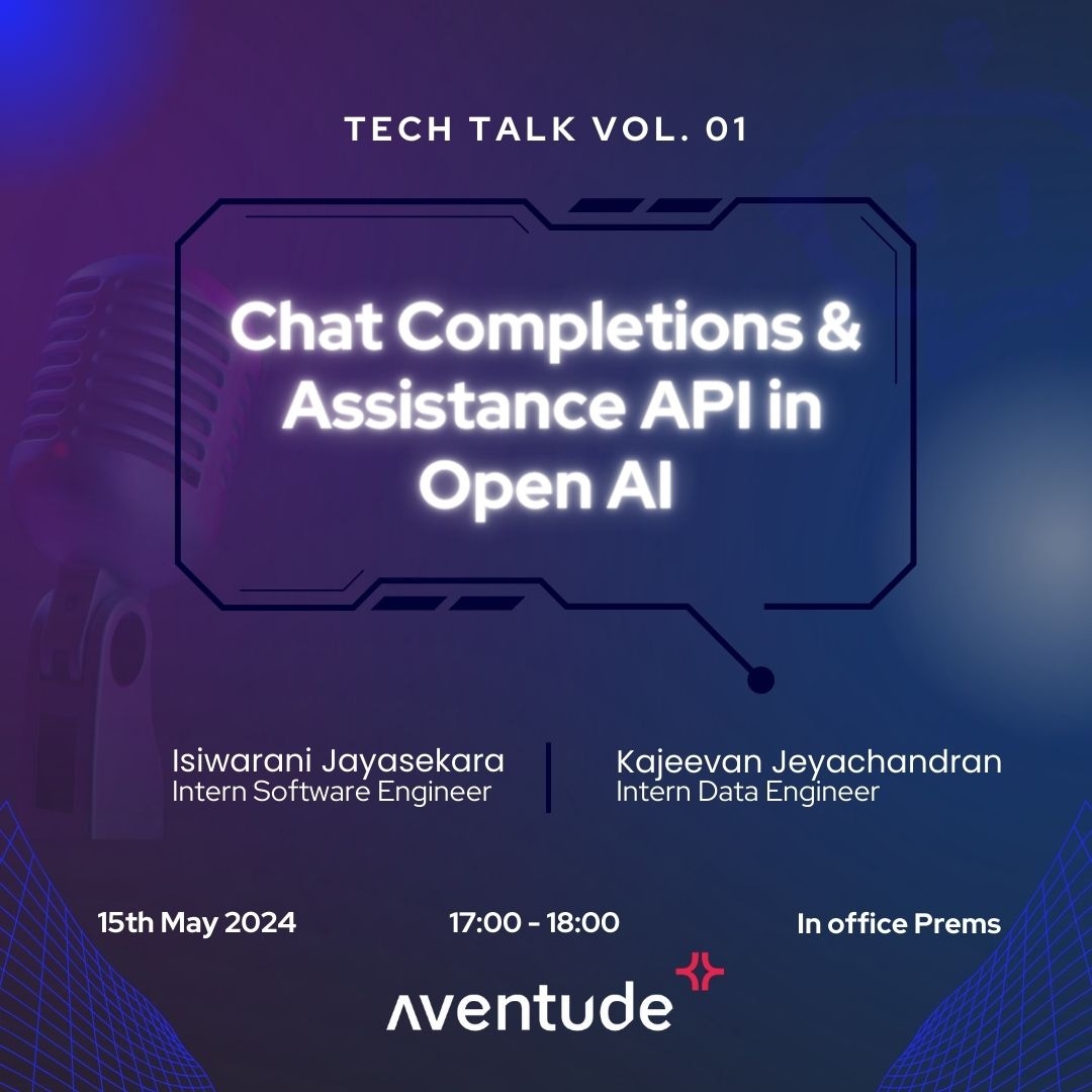 aventude's tweet image. Last evening, our tech talk covered the Chat Completions & Assistance API from OpenAI. These APIs help developers create AI-driven applications, enhancing user interactions and experiences.
#ai #ChatAPI #TechTalk #Innovation #DeveloperTools #TeamAventude