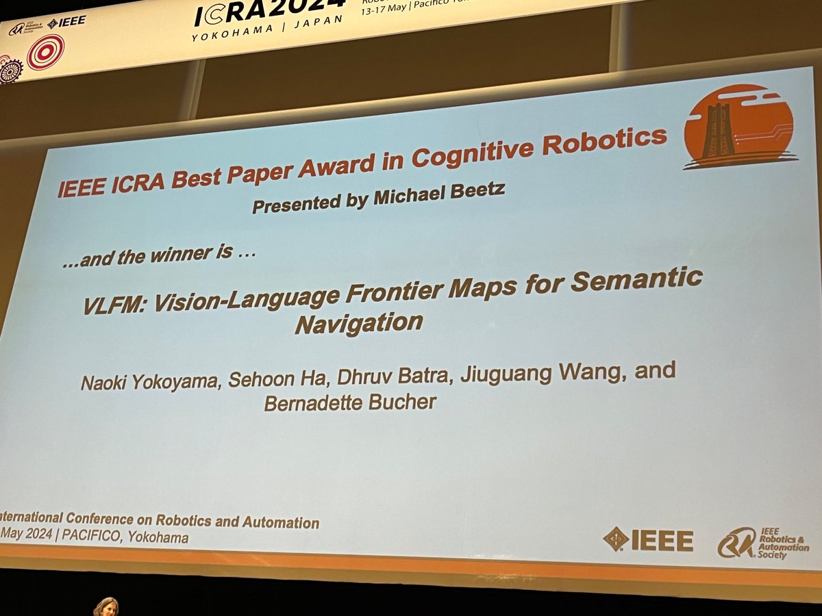 From Best Paper finalist to WINNER 🏆 @ieee_ras_icra for Naoki Yokoyama and team. Congratulations, @naokiyokoyama0 @sehoonha @DhruvBatraDB @gtcomputing