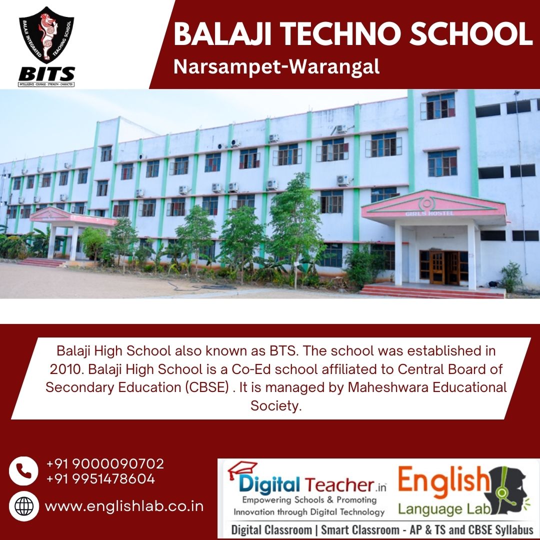 BALAJI TECHNO SCHOOL, Narsampet-Warangal

#englishlanguagelab  improves students’ learning experiences and encourages collaborative work and group discussions. For more, visit: englishlab.co.in  Live Demo.

#languagelearning #englishcourse #learnenglish #englishvocabulary