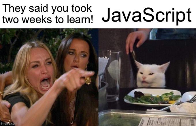 To whoever needs to hear this: 
it takes a lot longer than two weeks to learn JavaScript, and that’s okay