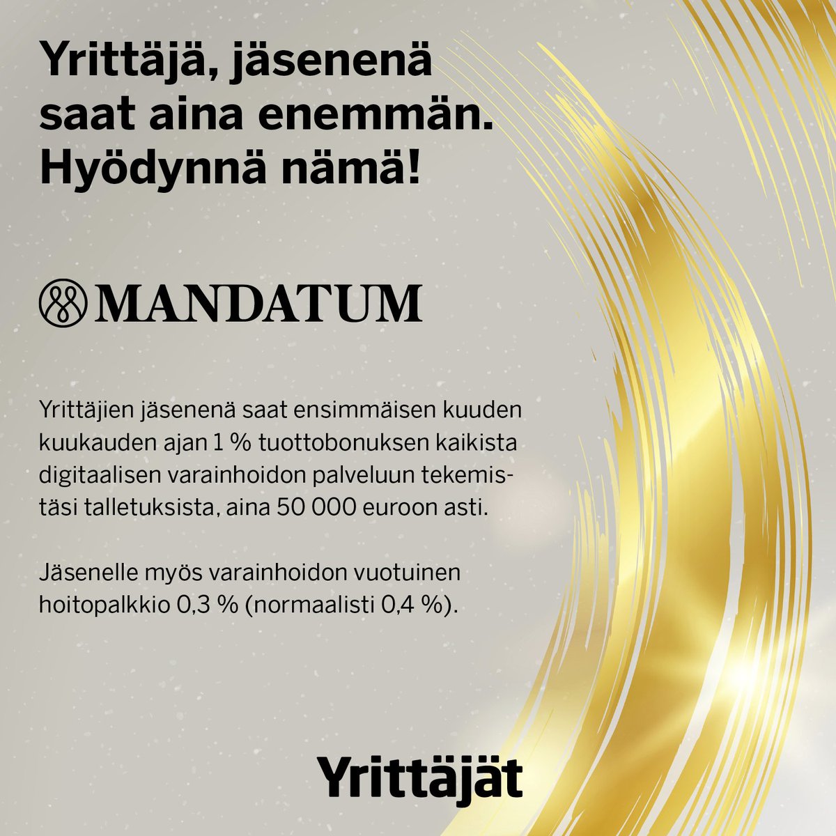 Jäsen! Muistathan, että olet oikeutettu lukuisiin jäsenetuihin, joilla säästät euroja ja avitat liiketoimintaasi. Hyödynnä esimerkiksi tämä 👇 ja katso linkistä, mitä muuta Mandatum tarjoaa sinulle bit.ly/3UlA96V #jäsenedut @MandatumFi