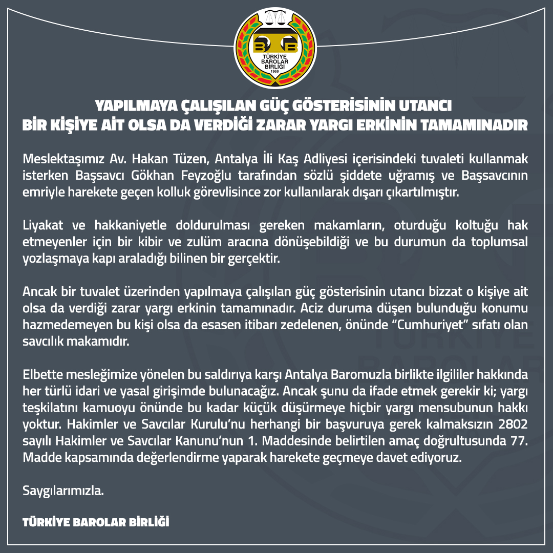 Yapılmaya Çalışılan Güç Gösterisinin Utancı Bir Kişiye Ait Olsa da Verdiği Zarar Yargı Erkinin Tamamınadır

👉tbb.av.tr/1165