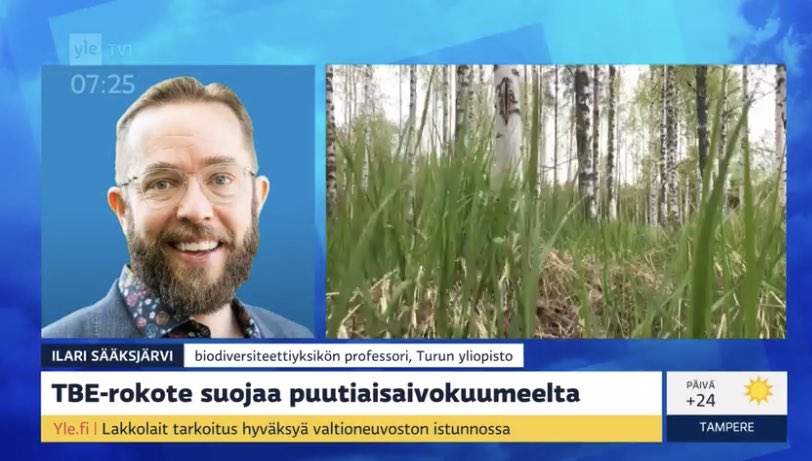 Päivä käyntiin @Yleisradio Aamu-TV:n haastattelulla (n. 7.25 eteenpäin). Aiheena täysillä startannut #puutiaiset’kausi. Veijarit ovat liikkeellä jo Rovaniemeä myöten. Ne kannattaa pitää mielessä, mutta luonnossa kannattaa liikkua! Mukavaa kesää! 💚 @UniTurku #biodiversiteetti