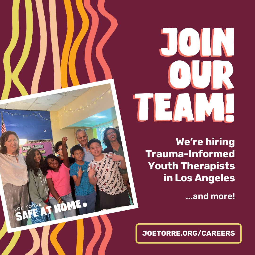 Join our team! As we continue to expand our reach in LA we're looking for #TraumaInformed #YouthTherapists to join #MargaretsPlace, our school-based violence intervention and prevention program. 

Apply for this role and more @ joetorre.org/careers

#SocialWorkJobs #Hiring