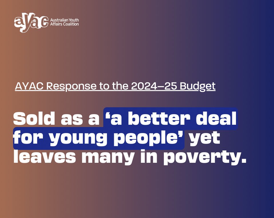 Despite being sold as a better deal for young people, this #federalbudget has prioritised those already privileged, and failed to deliver tangible relief for young Australians doing it tough today.

🔗Full response: bit.ly/3yeqmbh

#budget2024 #raisetherate #auspol