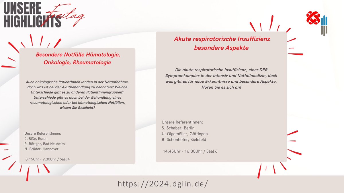 Im vier Wochen ist es endlich wieder soweit!
Die 55. Jahrestagung steht in den Startlöchern; sichert euch jetzt noch eure Tickets!

2024.dgiin.de

#intensivmedizin #notfallmedizin