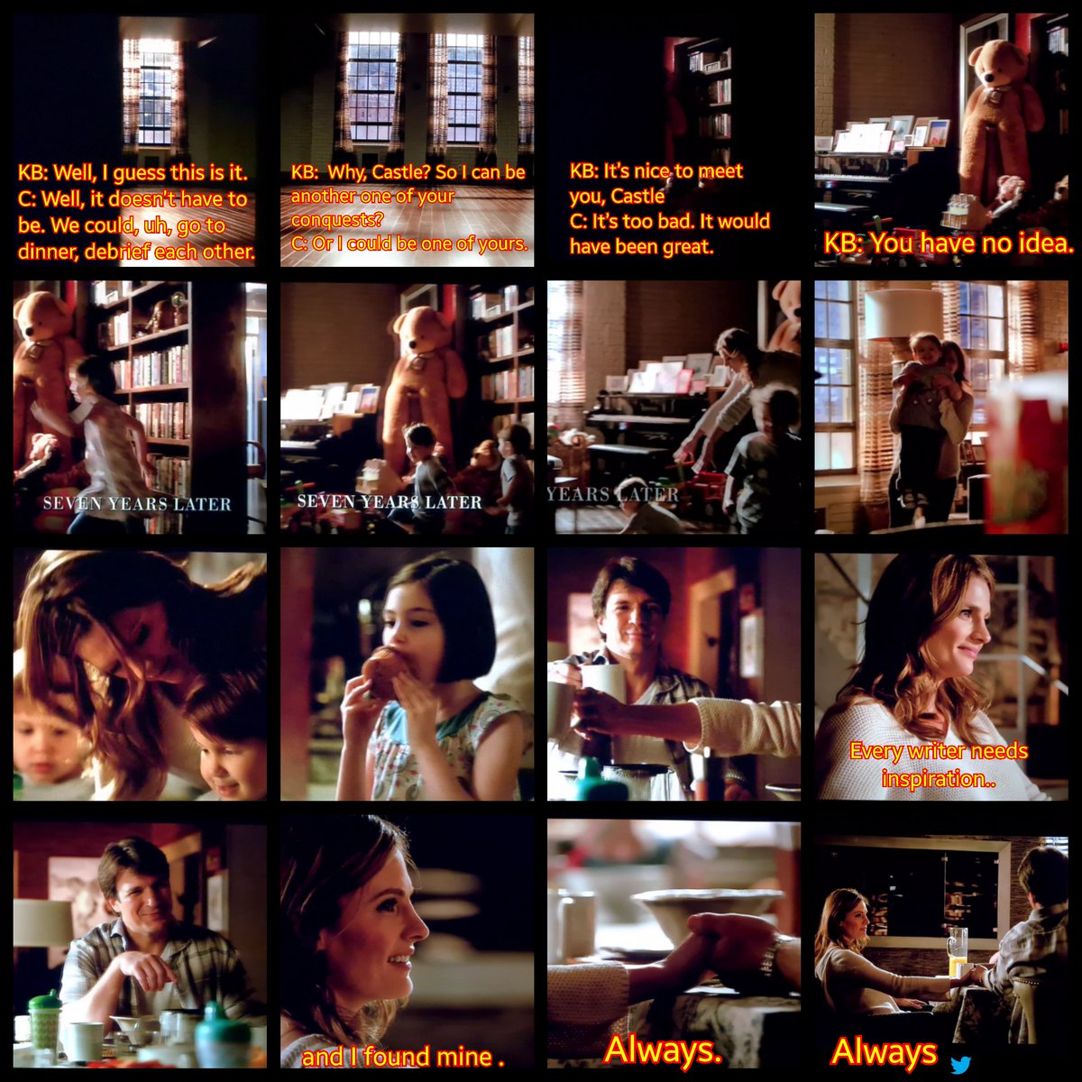 05/16/16- #Castle 8x22- CROSSFIRE - THE FINAL aired 8 years ago 

C: I fell in love with her. 

KB: Yeah well, I'm crazy for him. He's the love of my life... 

C: Every writer needs inspiration, and I found mine.
KB: Always.
C: Always.