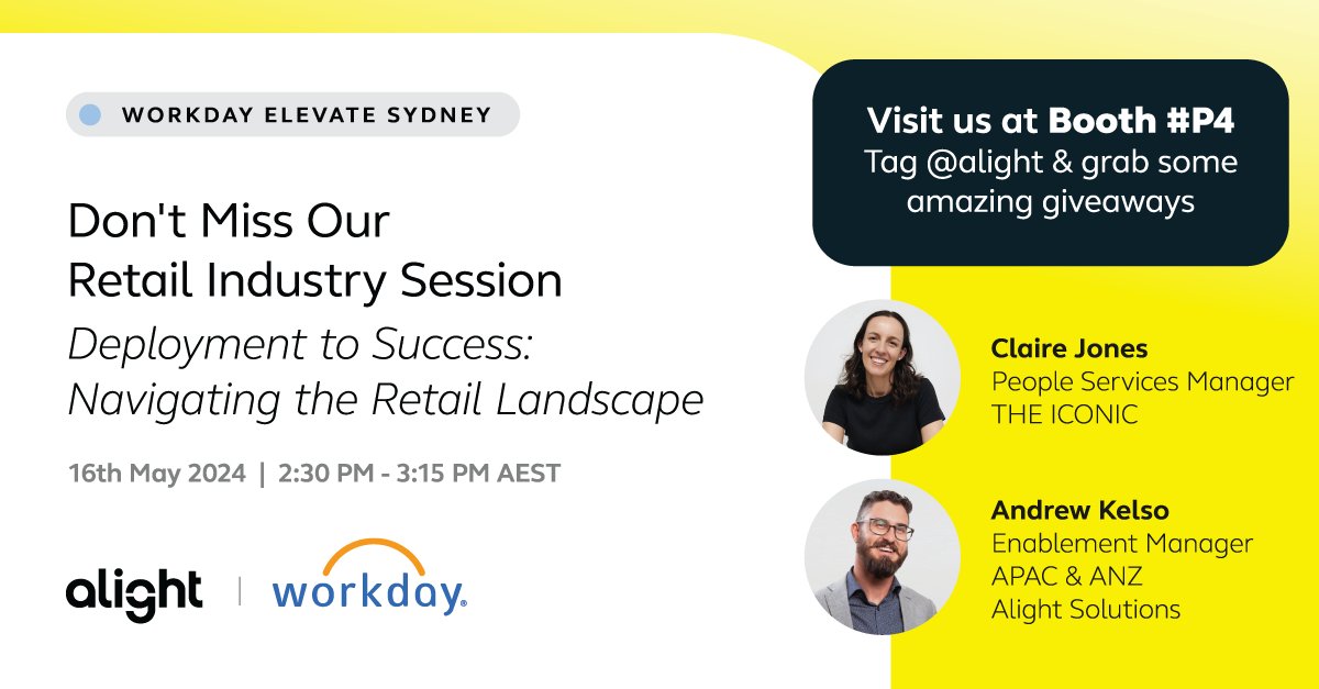 At Workday #ElevateSydney today - see an insightful session kicking off in just 20 minutes in the #Retail Track. 
See you there!
#WorkdayElevate #ElevateSydney #WDayElevate #RetailIndustry #EmployeeExperience #bealight #HRTransformation