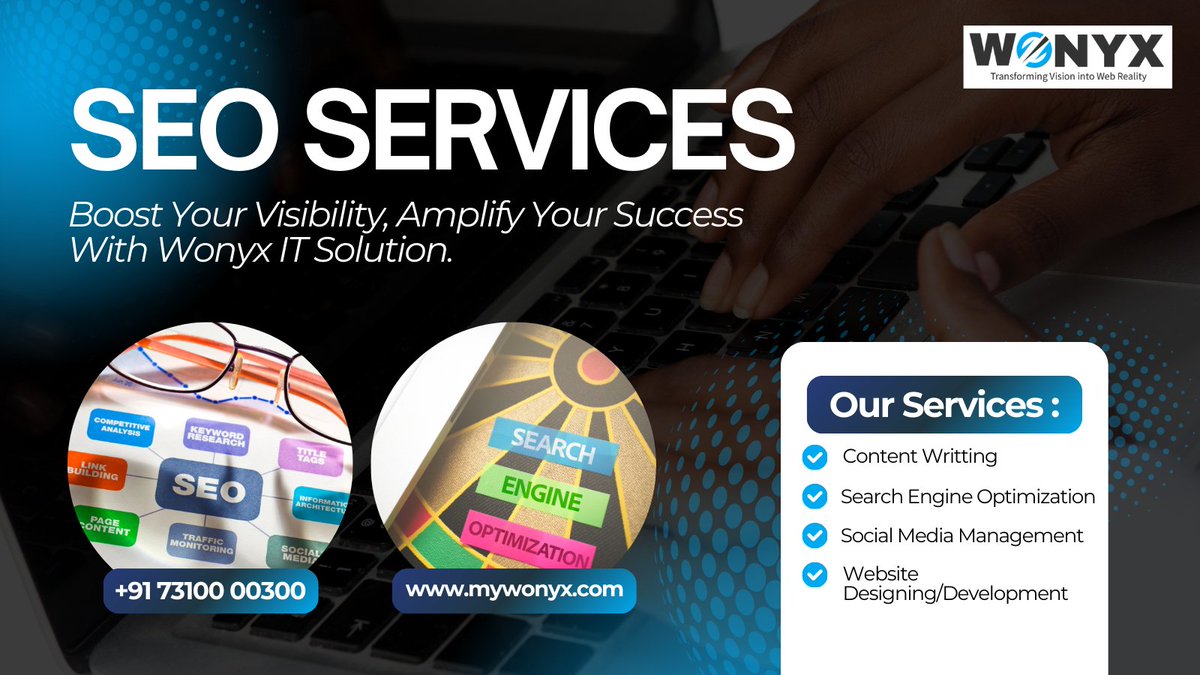 WonyxItsolution's tweet image. Unlock the power of #SEO with #WonyxITSolutions to boost your online presence and attract more customers. Get in touch with us today and watch your business grow!
Call us at +91 73100 00300 | bit.ly/3UGR83D
#SeoServices #SEOService #Digitalmarketing