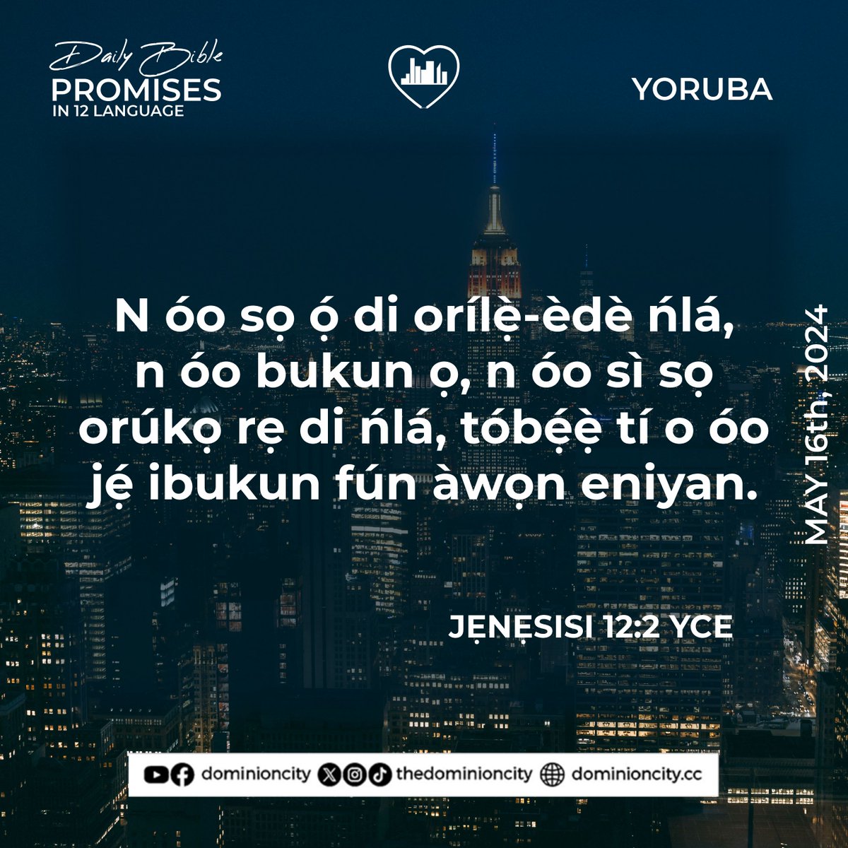 If you believe, type “AMEN”!

SET 3 of 3 | DAILY BIBLE PROMISES IN 12 LANGUAGES | MAY 16TH 2024 | LIKE, FOLLOW & SHARE

#Bible #GodsWord #trendingnow #Biblepromises #trendingreels #hope #love #faith #GoodNews #NewsUpdate