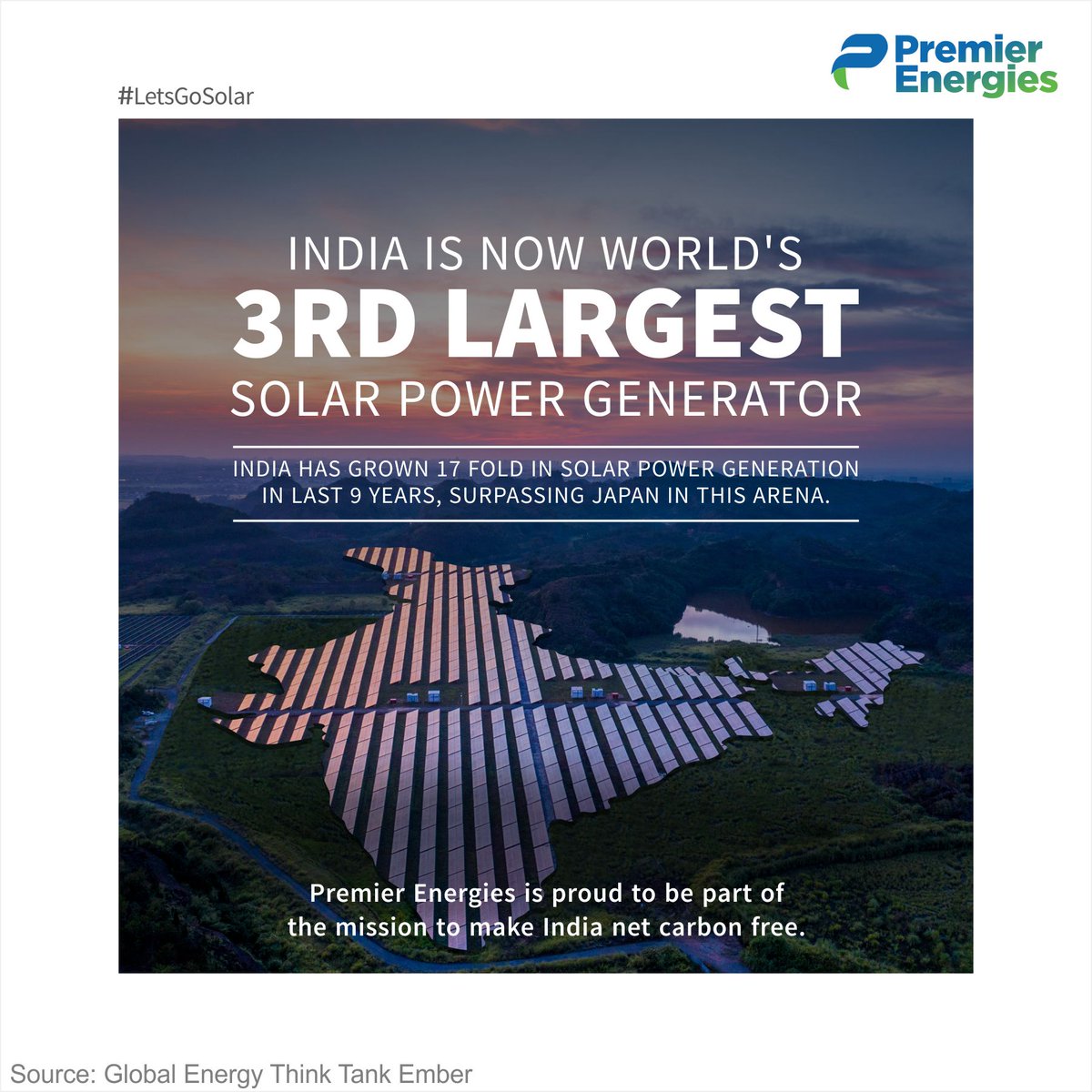 India has surpassed Japan to become the world’s third largest solar power generator, as per a report from global energy think tank Ember.

#LetsGoSolar #PremierEnergies #SolarEnergy #SolarPanel #SolarPower  #SolarIndustry #SustainablePractices #GreenFuture #RenewableIndia