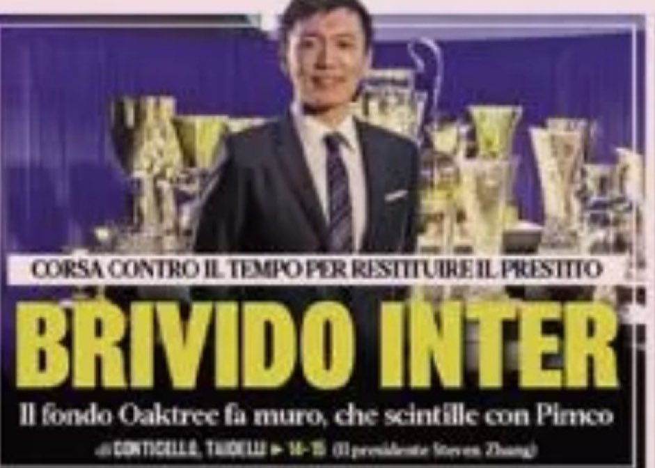 🚨Brivido Inter: Corsa contro il tempo per restituire il prestito. Il fondo Oaktree fa muro, che scintille con Pimco. [@Gazzetta_it]