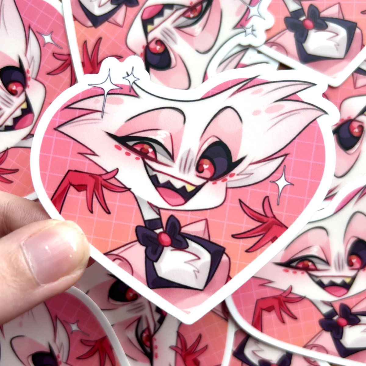 itszygoart's tweet photo. Sh☀️p  Update !!

At long last my Hazbin charms have ALL been restocked with some new designs added as well!! And all new Adam mini prints (my fav this update 😩) and Angel stickers !!  💕💫 

#HAZBINHOTEL #fanart #merch https://t.co/IsIPqKD0eA