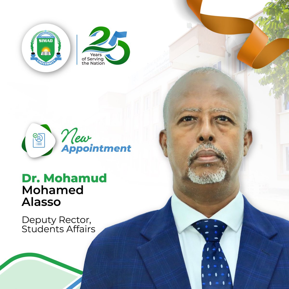 Congratulations to Dr. Mohamud Mohamed Alasso on his appointment as the Deputy Rector for Students Affairs! Your dedication and expertise are truly inspiring. We look forward to the positive impact you will continue to make in this new role.