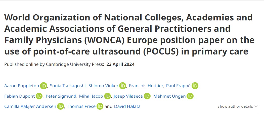 @WONCAEurope position paper on the use of point-of-care ultrasound (#POCUS ) in #primarycare. It describes : 👉 its benefits, 👉training requirements, 👉legal considerations and 👉implications for clinical practice 🔗👇 doi.org/10.1017/S14634…