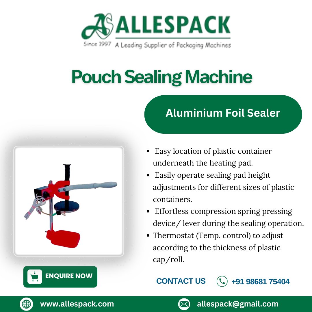 allespack's tweet image. Aluminium Foil Sealer

Call us at: +91 9868175404, +91 9015997050
Visit Website: allespack.com/aluminium-foil…

#pouchsealingmachine #continuousbandsealer #packagingsolutions #strappingtool #industrialpackaging #efficientpacking #shippingessentials #logisticsequipment