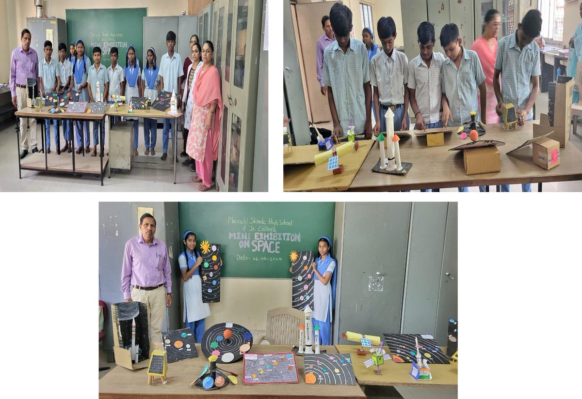 Mini Exhibition on space with models made by cadets Mahadji Shinde High School.#SchoolbehindChandrayaan #KnowourChandrayaan #IndiaonMoon #StudentsForChandrayaan #ChandrayaanEducation @pddesc