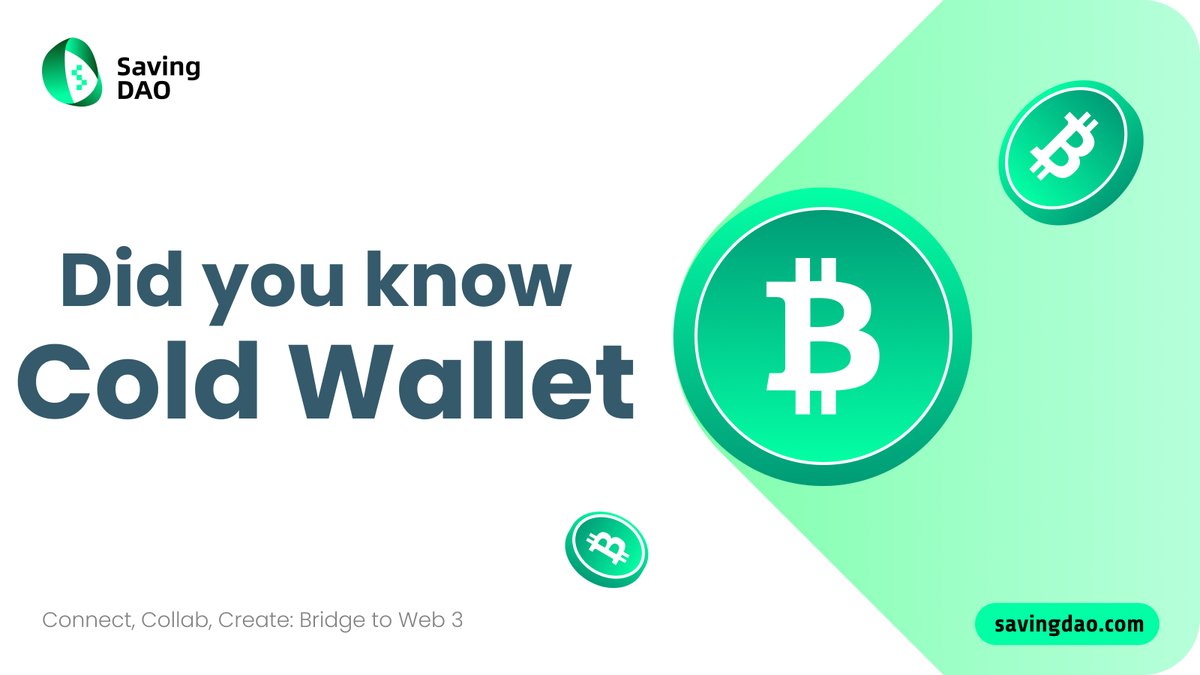 Cold wallet is a crypto wallet that does not connect to the internet or interact with any smart contract.  

They are immune to online threats like malware or spyware. Plus, isolating these accounts from smart contracts also protects them from malicious approvals

#SavingDAO #SVC