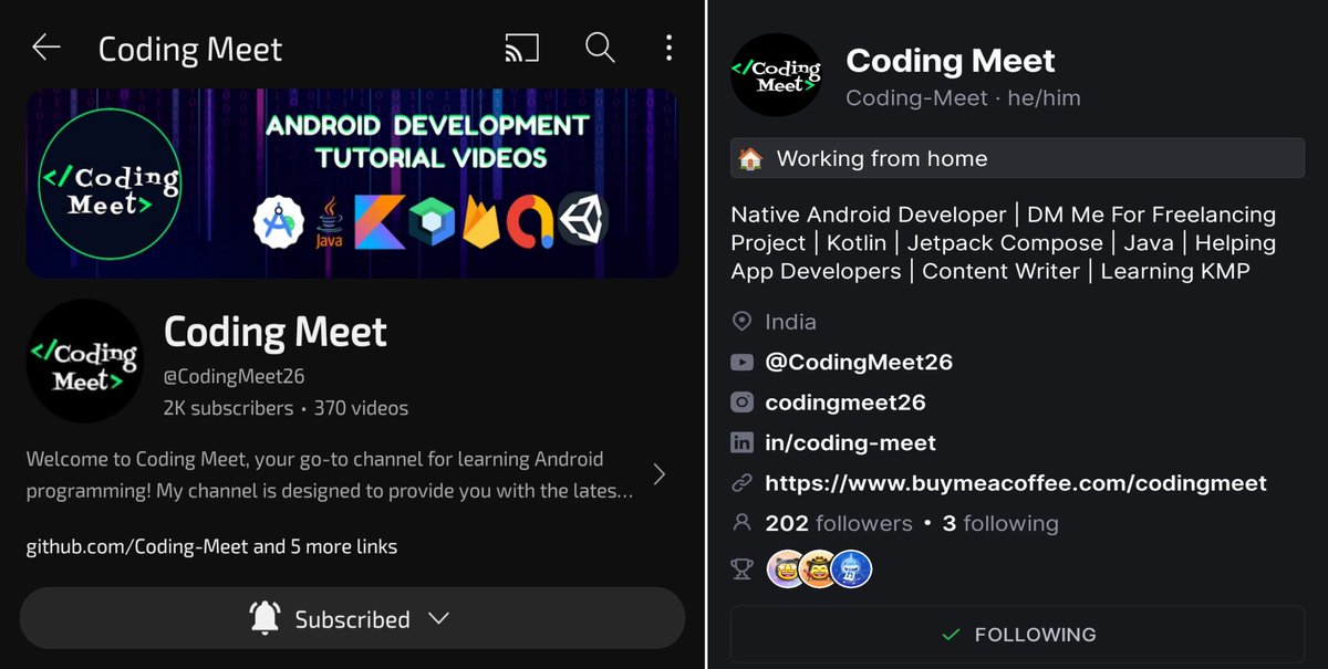 CodingMeet's tweet image. 🎉 Exciting News! 🚀
Coding Meet has hit a remarkable milestone: 2000 subscribers on YouTube and 200 followers on GitHub as of May 15, 2024!
Thank You
#Milestone #ThankYou #CodingMeet #YouTubeMilestone #GitHub #OpenSource #AndroidDevelopment #CodingCommunity #TechJourney